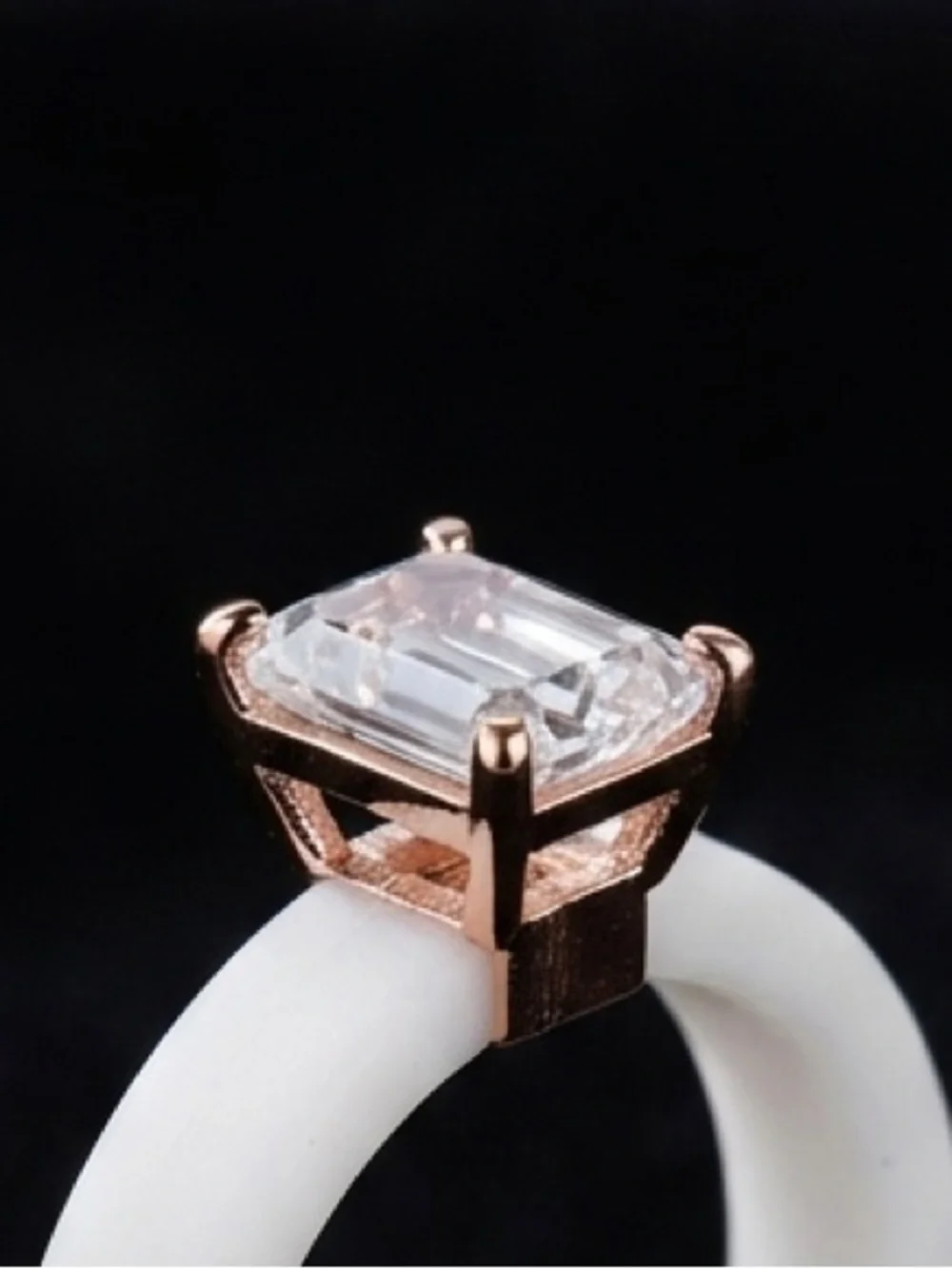 White rubber Ring with Rose Gold CZ Setting